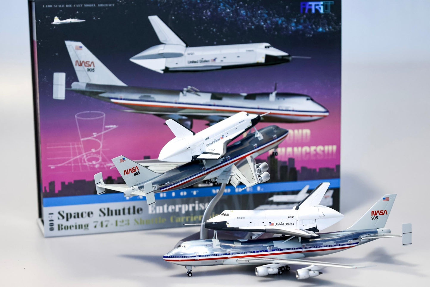 Pre - Order Patriot Model PT - 400 - 023FD 1:400 Boeing 747 - 123 NASA N905NA & Space Shuttle Orbiter OV - 101"Enterprise" Flaps Down Edition