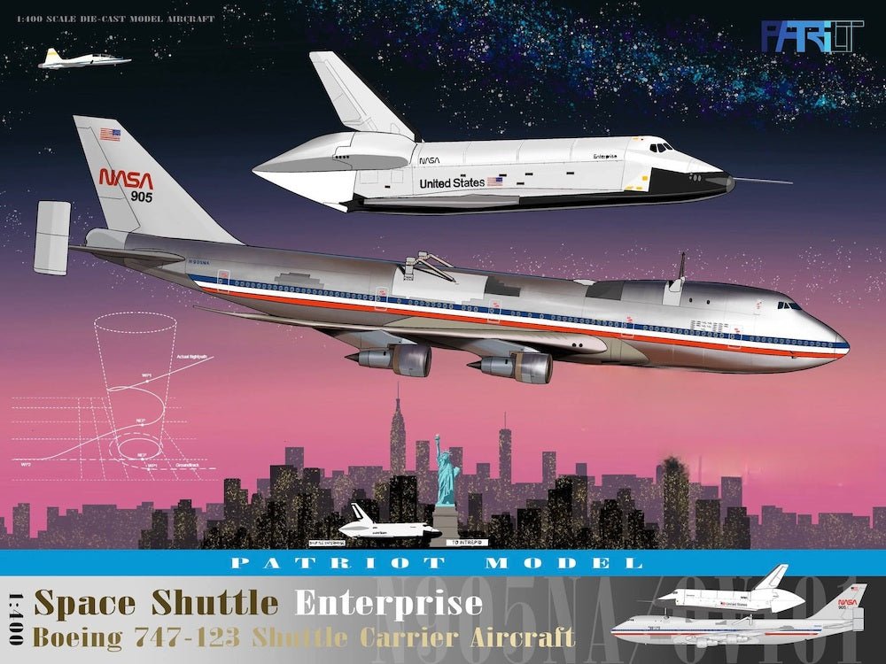 Pre - Order Patriot Model PT - 400 - 023FD 1:400 Boeing 747 - 123 NASA N905NA & Space Shuttle Orbiter OV - 101"Enterprise" Flaps Down Edition