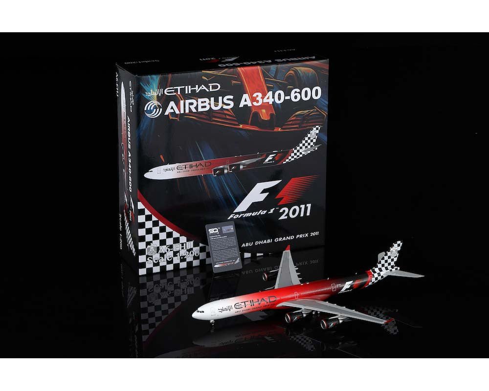 Pre - Order SQ Wings L2167FD 1:200 Etihad Airways Airbus A340 - 600 A6 - EHJ "ABU DHABI GRAND PRIX 2011" "Flaps Down"