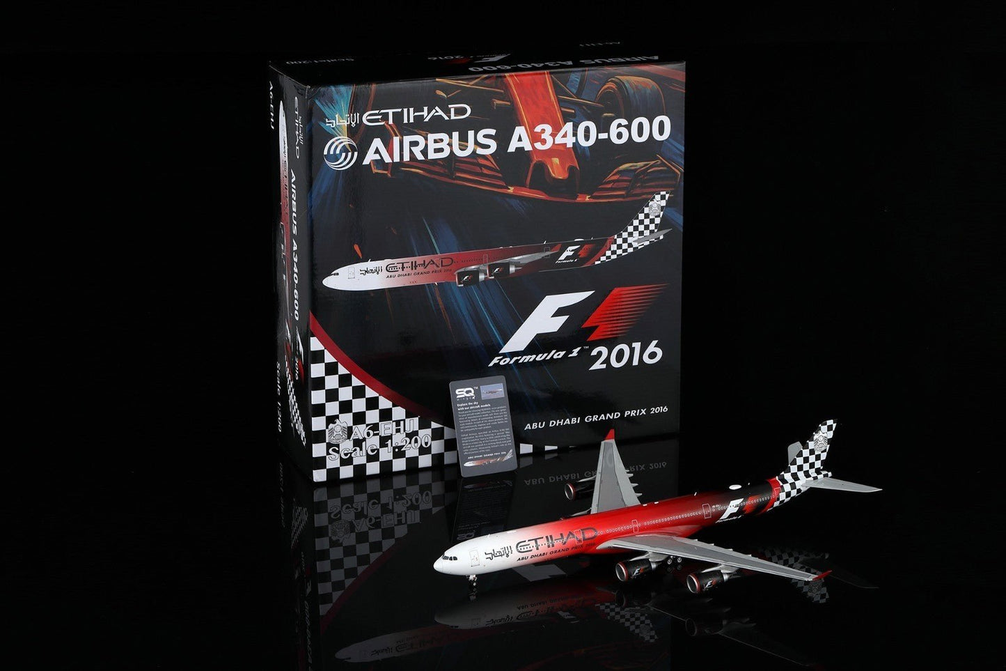 Pre - Order SQ Wings L2173FD 1:200 Etihad Airways Airbus A340 - 600 A6 - EHJ "ABU DHABI GRAND PRIX 2017" "Flaps Down"