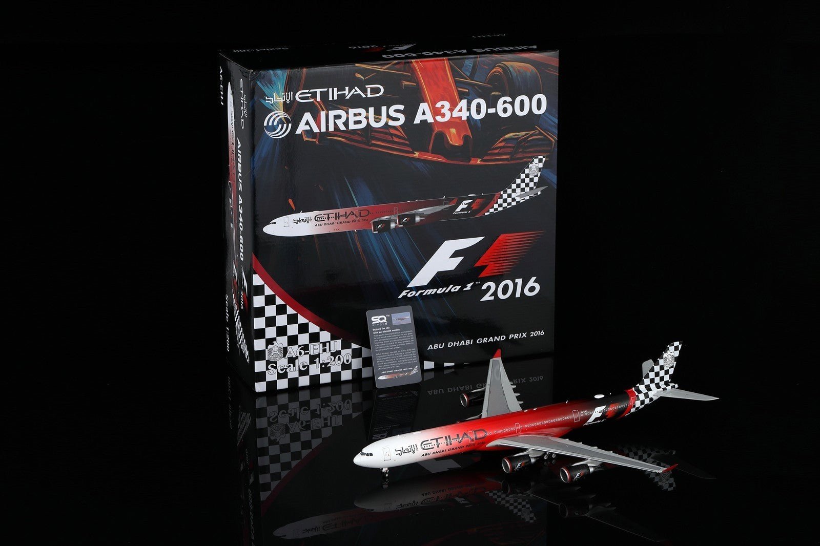 Pre - Order SQ Wings L2173FD 1:200 Etihad Airways Airbus A340 - 600 A6 - EHJ "ABU DHABI GRAND PRIX 2017" "Flaps Down"