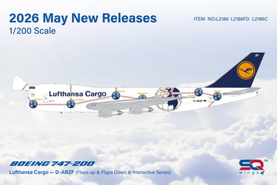 Pre - Order SQ Wings L2186FD 1:200 Lufthansa Cargo B747 - 200 D - ABZF "Service Revolution" special colours /"Flaps Down"