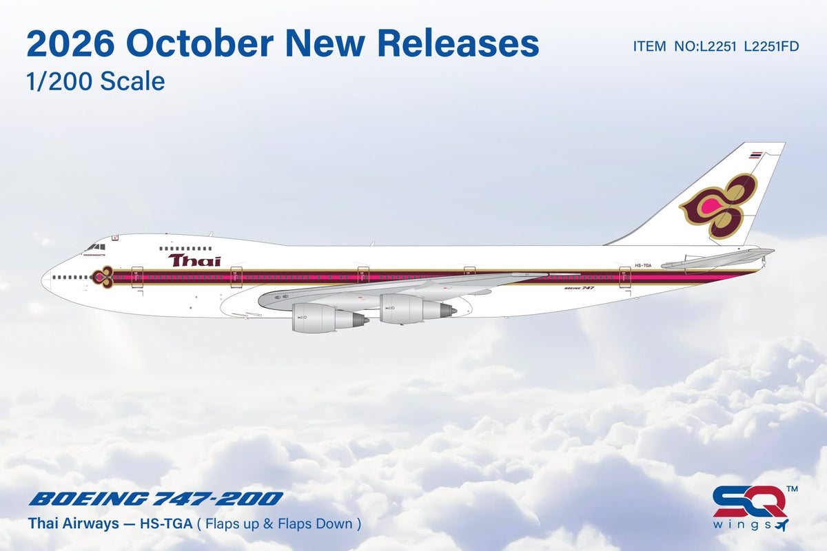Pre-Order SQ Wings L2251FD 1:200 Thai Airways B747-200 HS-TGA "Flaps Down"