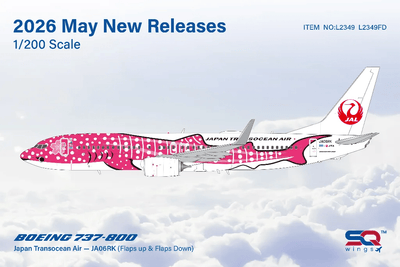 Pre - Order SQ Wings L2349FD 1:200 Japan Transocean Air B737 - 800 JA06RK Sakura Jimbei/"Flaps Down"