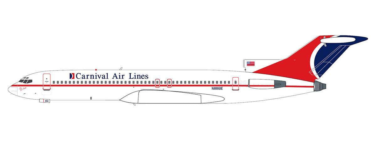 Pre - Order V1:400 400023 1:400 CARNIVAL AIR LINES BOEING 727 - 200 - N8861E