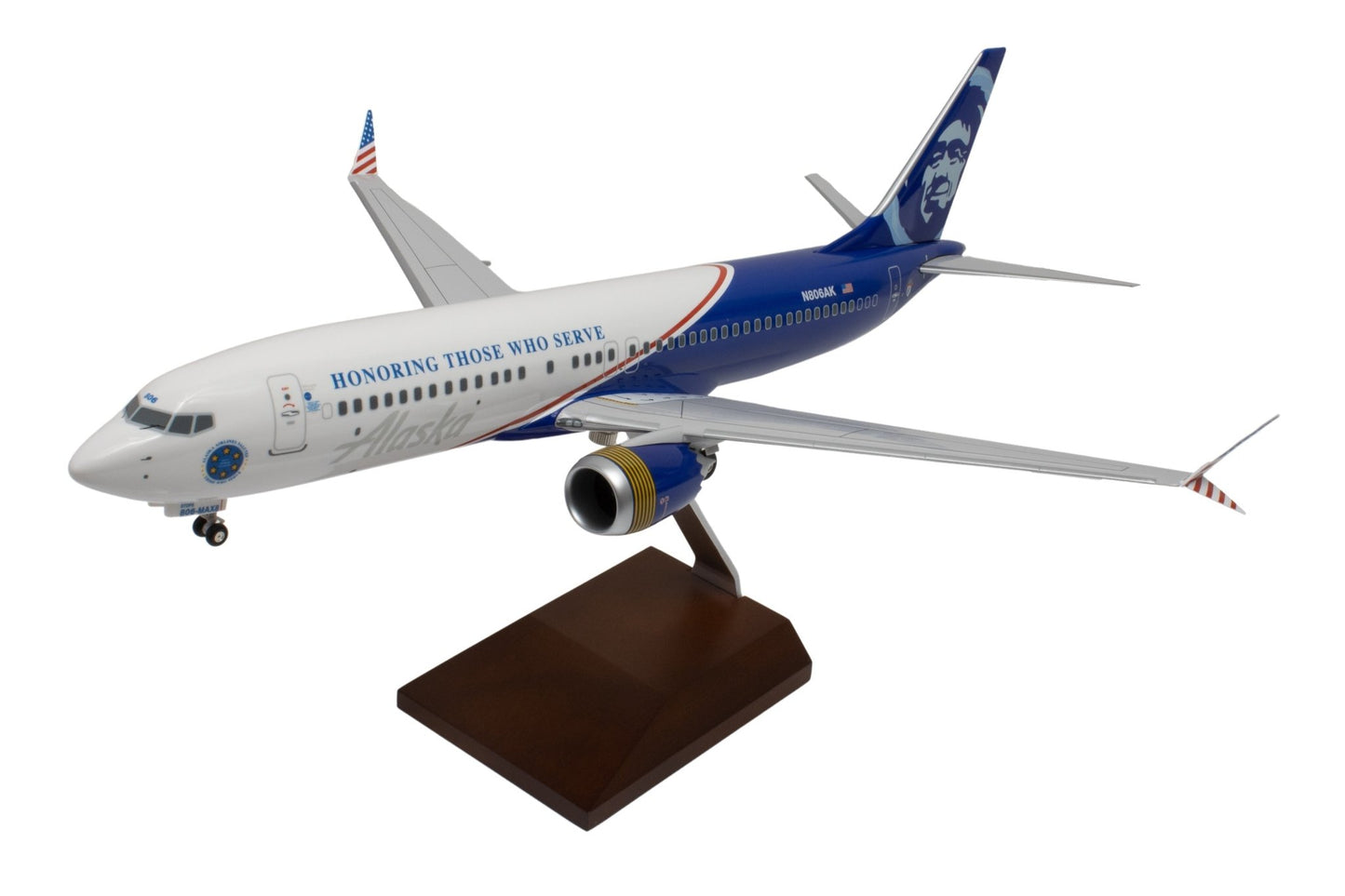 SkyMarks Elite SKR8106 1:100 Alaska 737 MAX8 N806AK "Honoring Those Who Serve"