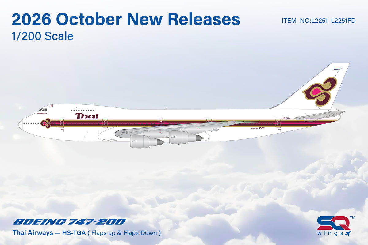 SQ Wings 1:200 scale Thai Airways B747-200 HS-TGA "Flaps Down" diecast model airplane