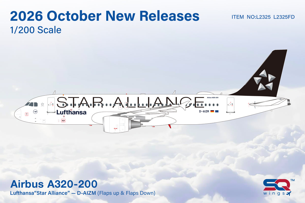 SQ Wings 1:200 scale Lufthansa A320 D-AIZM "Star Alliance" "Flaps Down" diecast model airplane