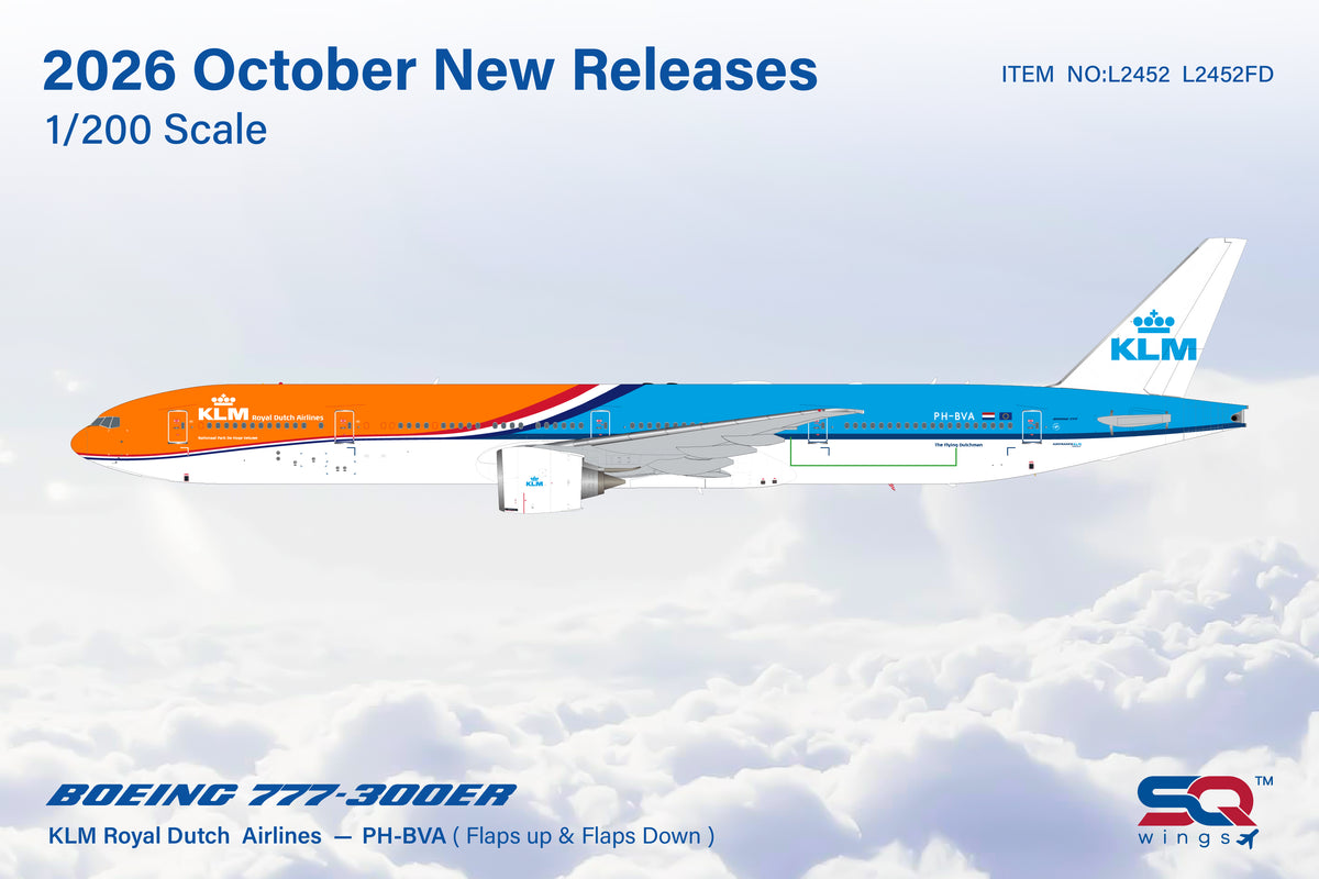 SQ Wings 1:200 scale KLM B777-300ER PH-BVA "Orange Pride" "Flaps Down" diecast model airplane