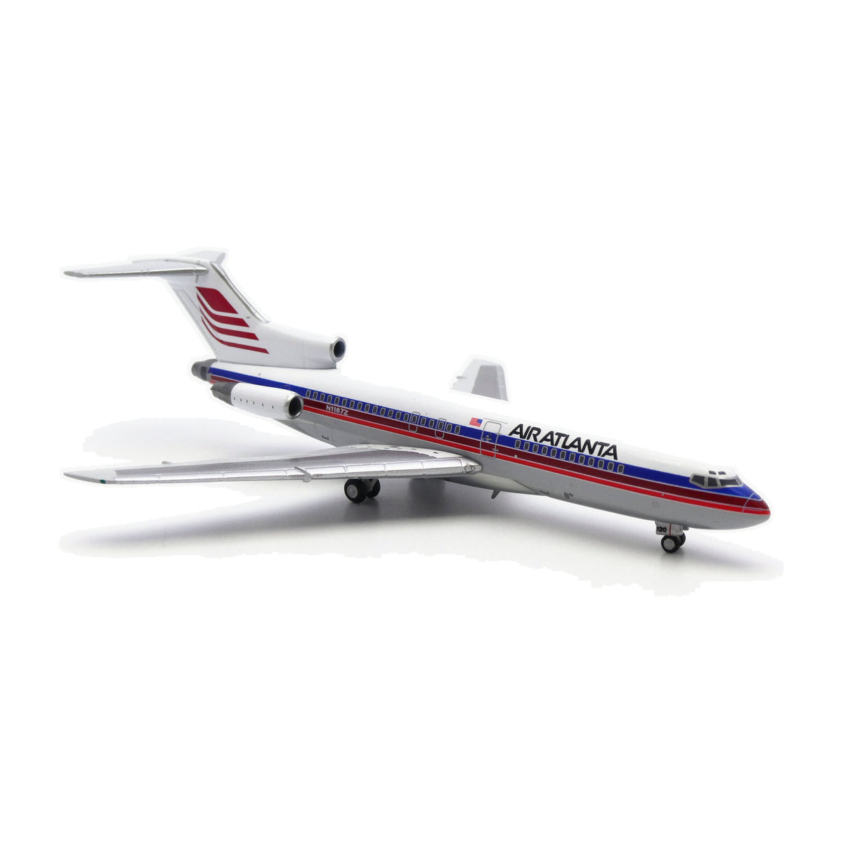 V1:400 1:400 scale Air Atlanta Boeing 727-100 N1187Z diecast model - nose three-quarter view
