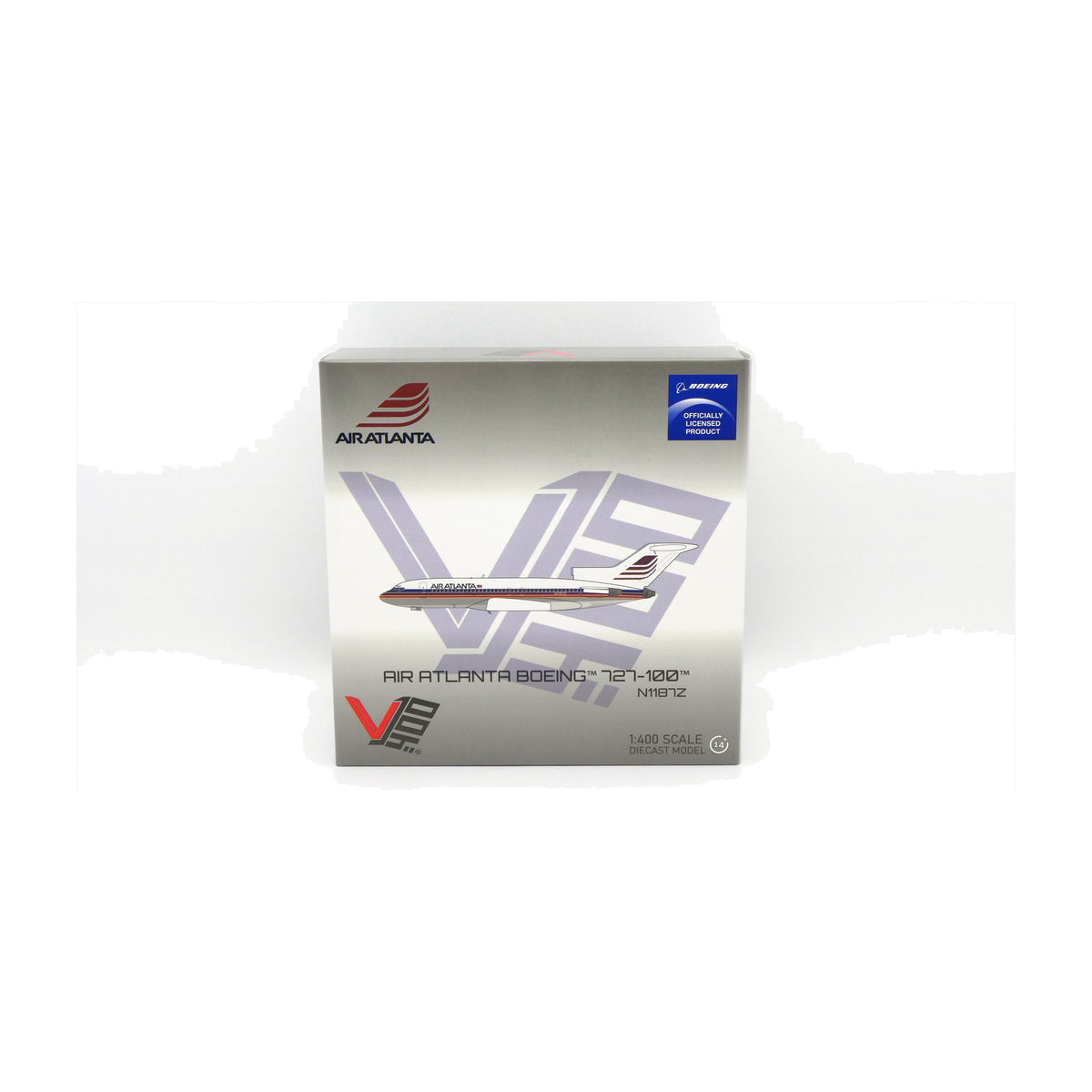 V1:400 1:400 scale Air Atlanta Boeing 727-100 N1187Z diecast model - packaging front