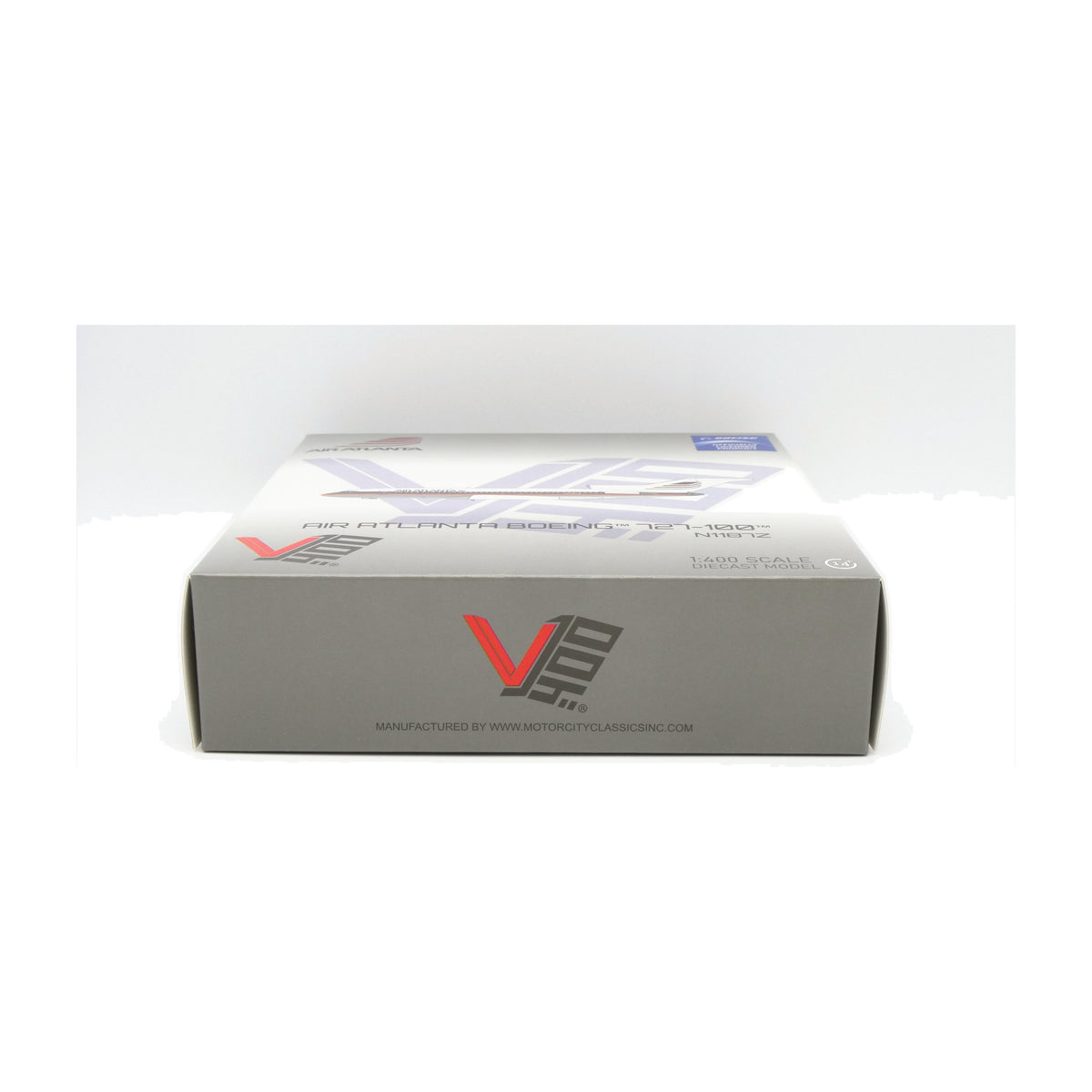 V1:400 1:400 scale Air Atlanta Boeing 727-100 N1187Z diecast model - packaging end panel