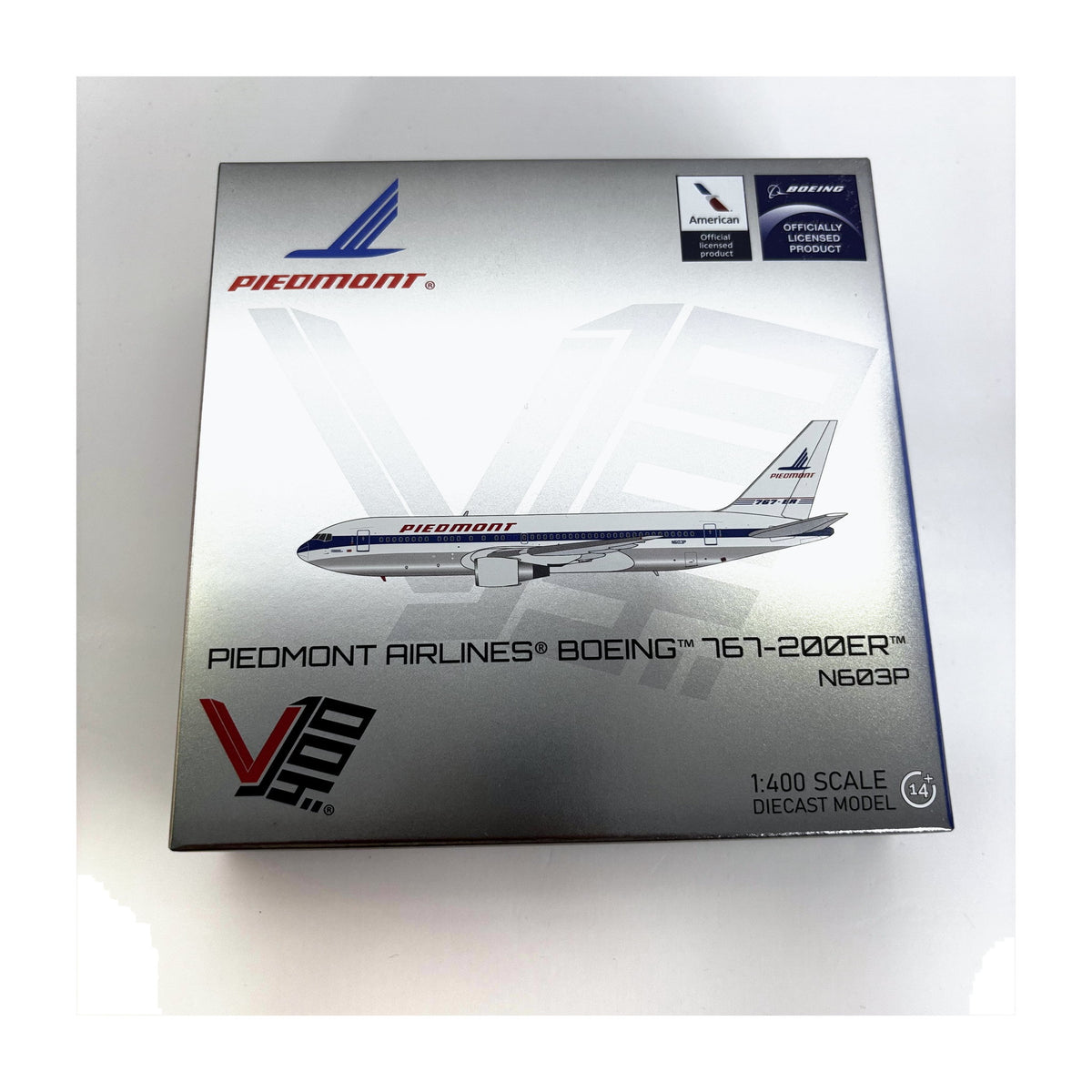 V1:400 1:400 scale Piedmont Airlines Boeing 767-200ER N603P diecast model - packaging front