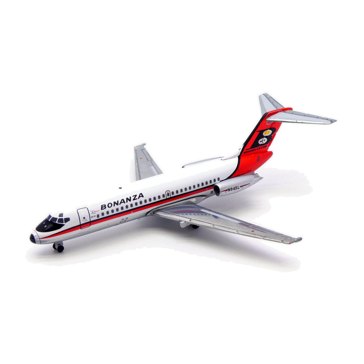 V1:400 1:400 scale Bonanza Air Lines DC-9-11 N945L diecast model - front three-quarter view