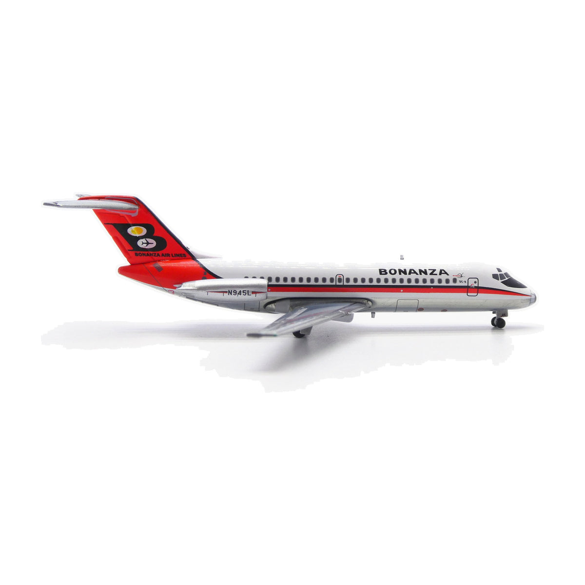 V1:400 1:400 scale Bonanza Air Lines DC-9-11 N945L diecast model - left side profile