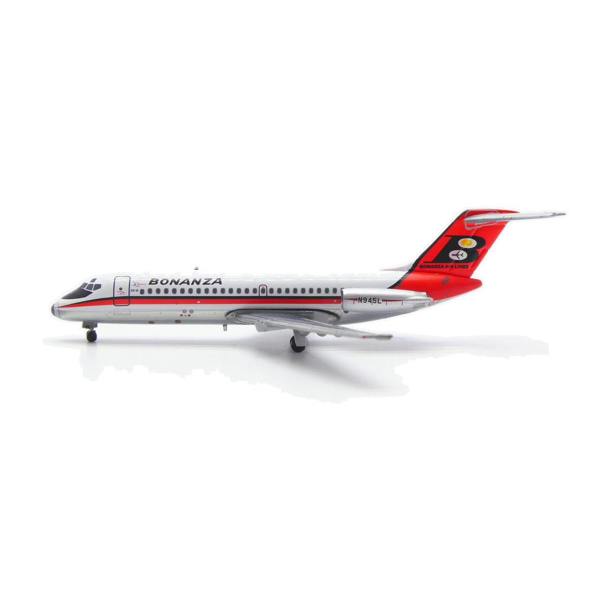 V1:400 1:400 scale Bonanza Air Lines DC-9-11 N945L diecast model - right side profile