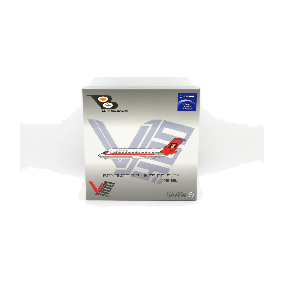V1:400 1:400 scale Bonanza Air Lines DC-9-11 N945L diecast model - packaging front