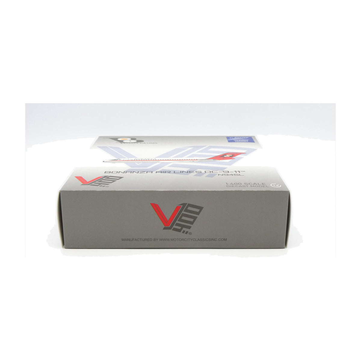 V1:400 1:400 scale Bonanza Air Lines DC-9-11 N945L diecast model - packaging end panel