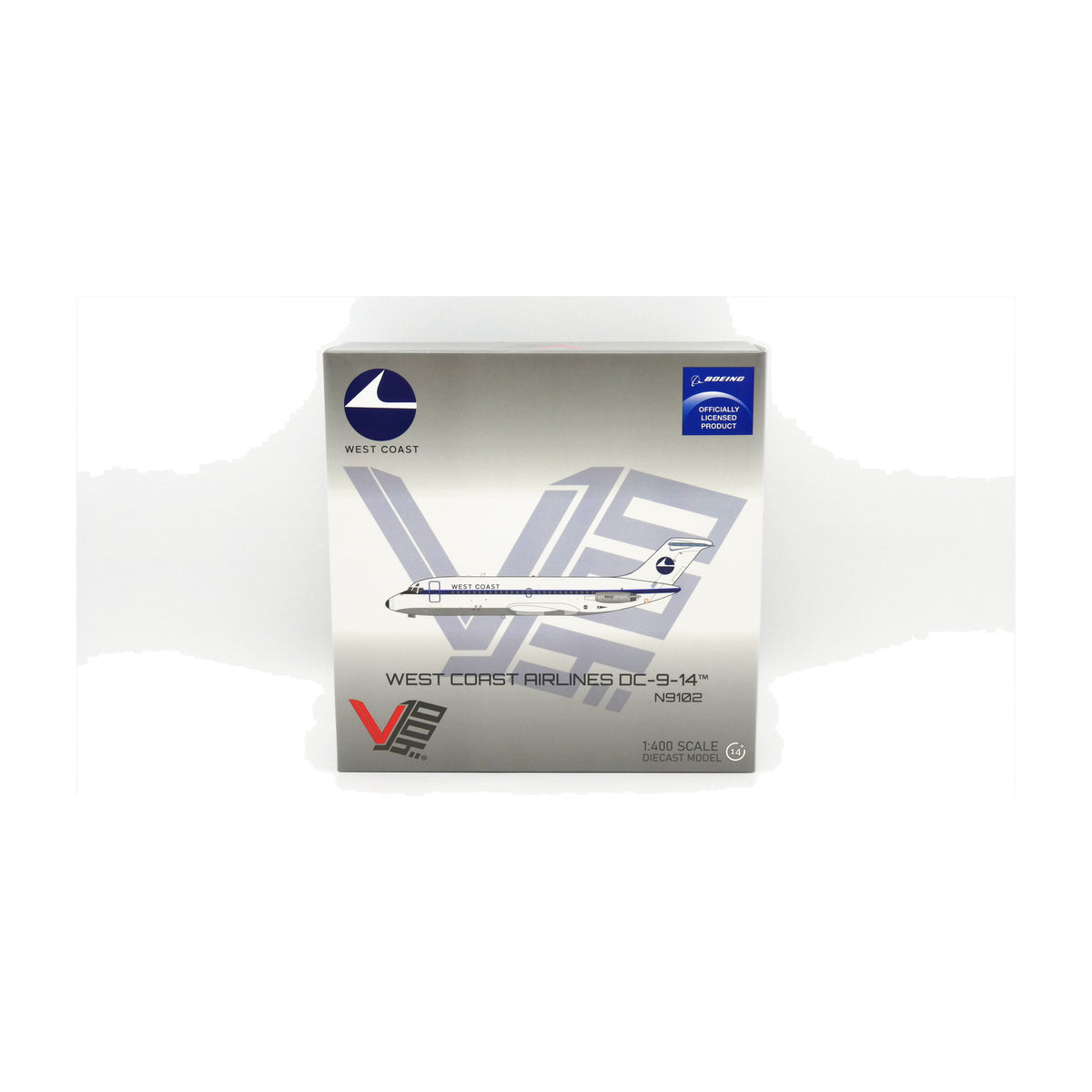 V1:400 1:400 scale West Coast Airlines DC-9-14 N9102 diecast model - packaging front