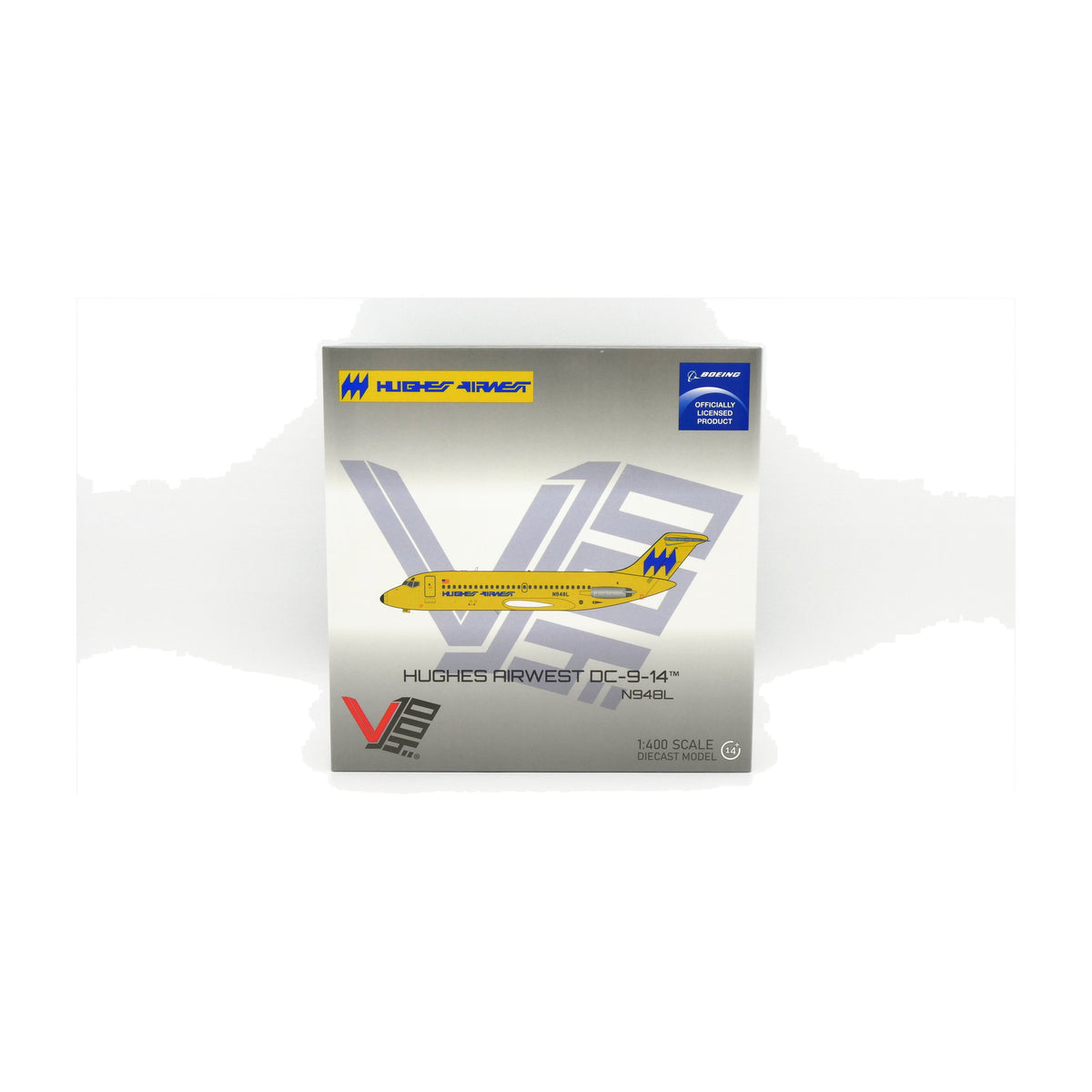 V1:400 1:400 scale Hughes Airwest DC-9-14 N948L diecast model - packaging front