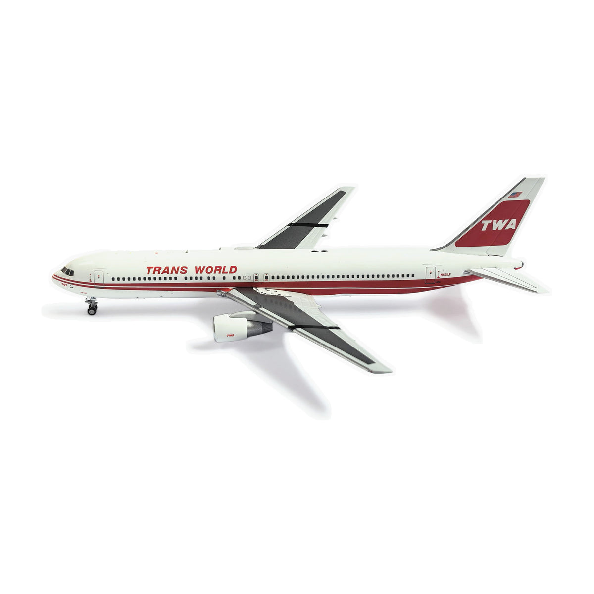 V1:400 1:400 scale Trans World Airlines Boeing 767-300 N691LF diecast model - right side profile
