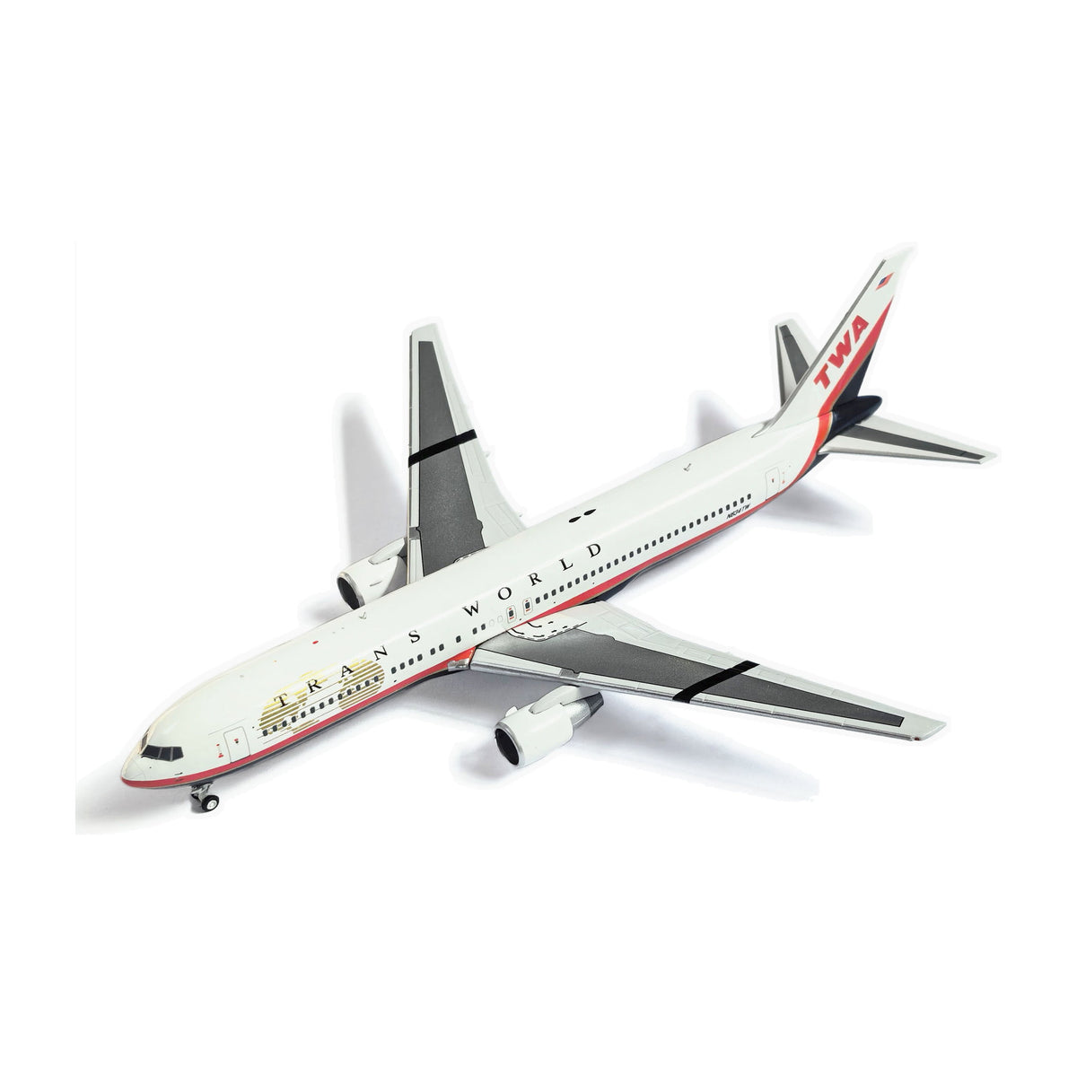 V1:400 1:400 scale Trans World Airlines Boeing 767-300 Globe Scheme N634TW diecast model - front three-quarter view