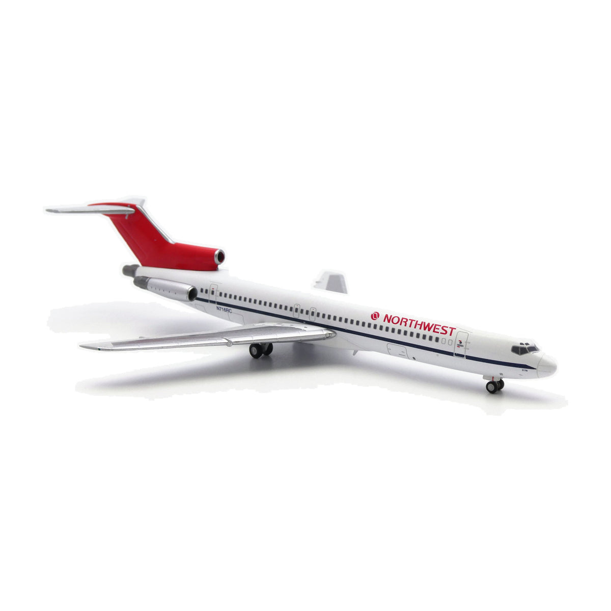 V1:400 1:400 scale Northwest Airlines Boeing 727-200 N716RC diecast model - nose three-quarter view