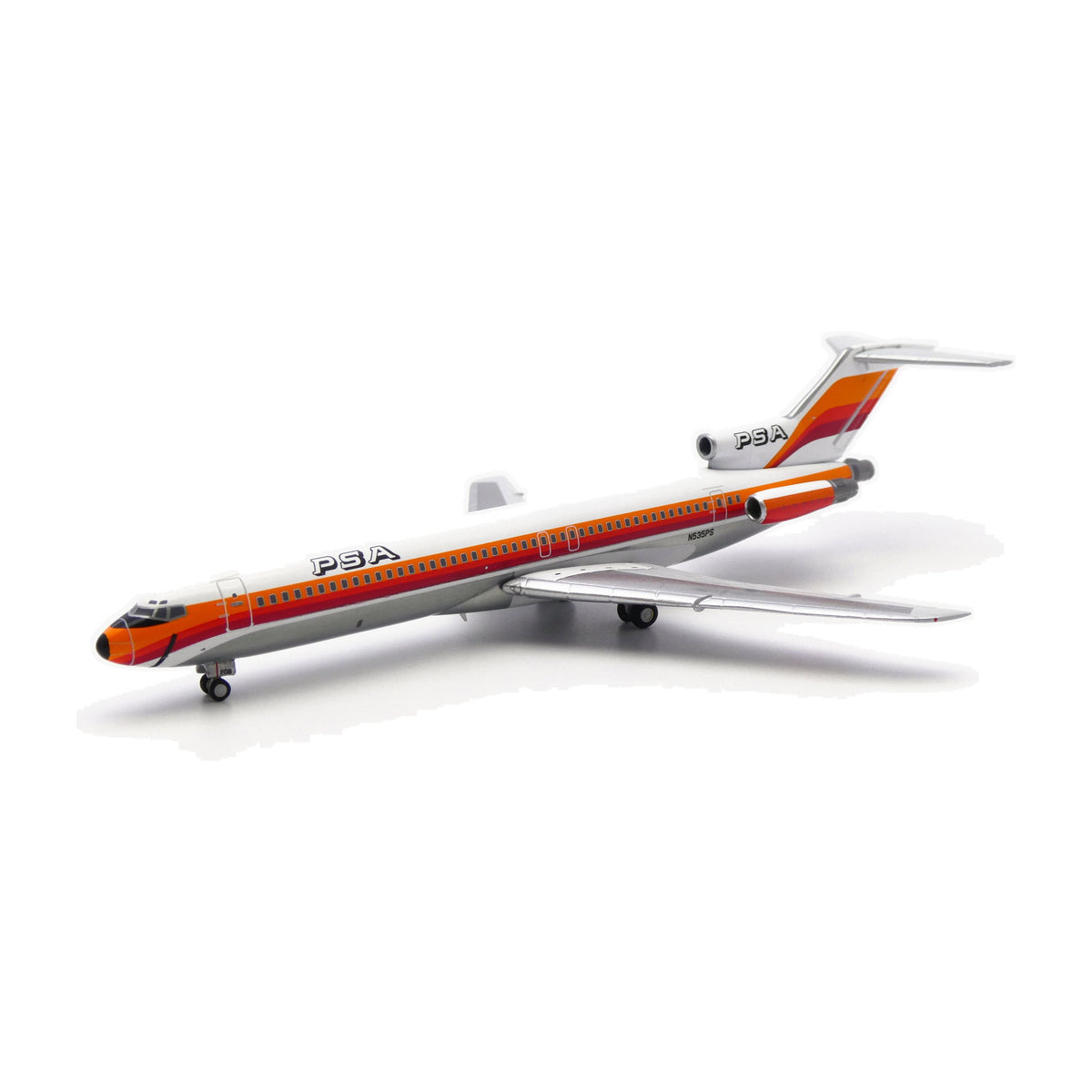 V1:400 1:400 scale PSA Boeing 727-200 Orange N535PS diecast model - front three-quarter view