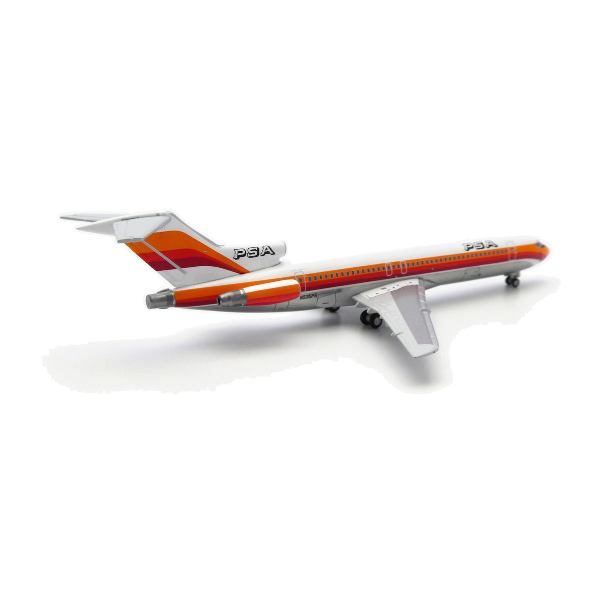 V1:400 1:400 scale PSA Boeing 727-200 Orange N535PS diecast model - tail three-quarter view
