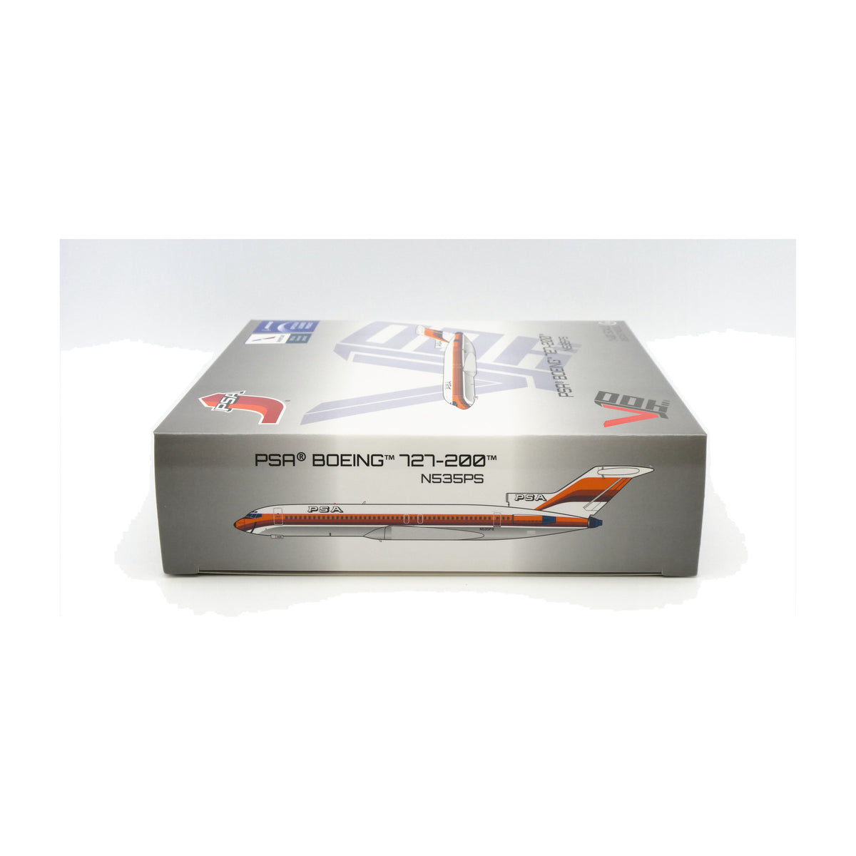 V1:400 1:400 scale PSA Boeing 727-200 Orange N535PS diecast model - packaging side panel