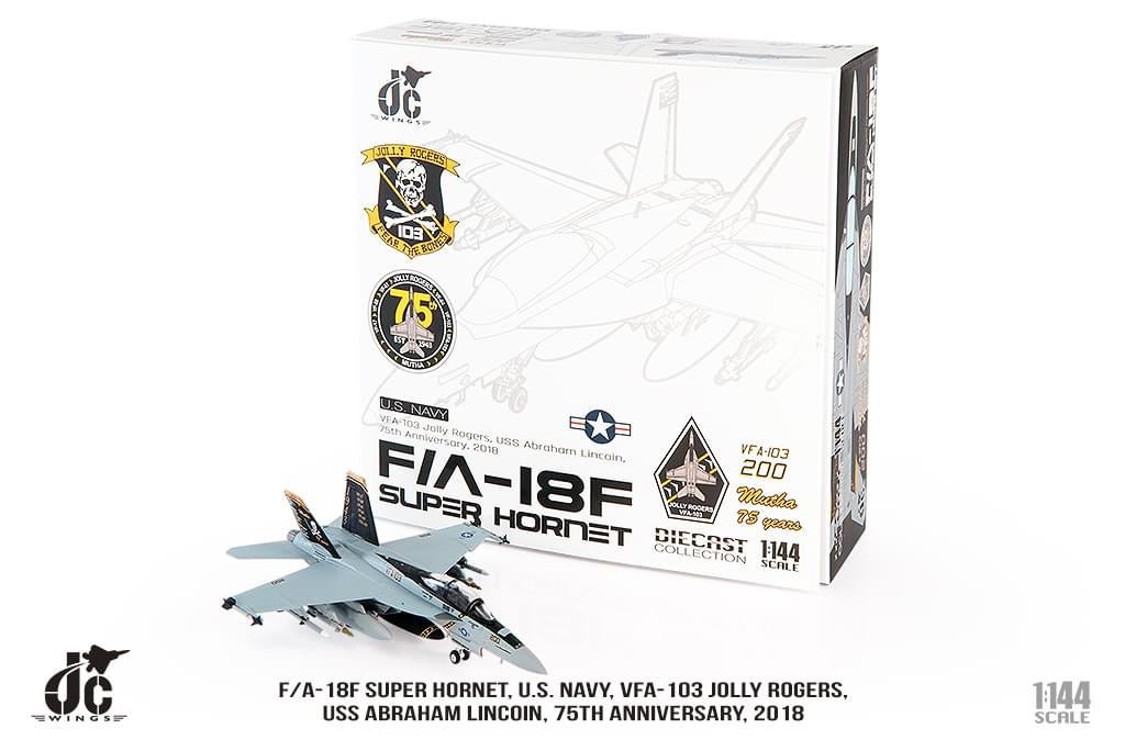 Jc Wings JCW - 144 - F18 - 003 1:144 F/A - 18F Super Hornet, U.S. Navy VFA - 103 Jolly Rogers, 75th Anniversary Edition, 2018