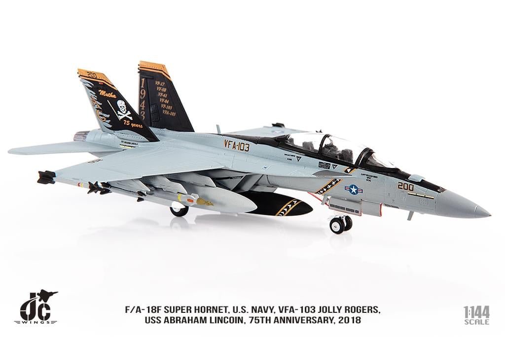 Jc Wings JCW - 144 - F18 - 003 1:144 F/A - 18F Super Hornet, U.S. Navy VFA - 103 Jolly Rogers, 75th Anniversary Edition, 2018