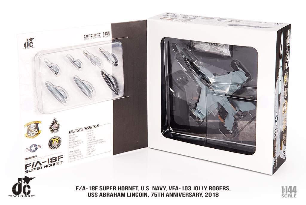 Jc Wings JCW - 144 - F18 - 003 1:144 F/A - 18F Super Hornet, U.S. Navy VFA - 103 Jolly Rogers, 75th Anniversary Edition, 2018